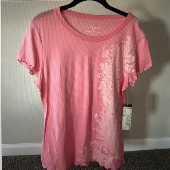 NWT Levi’s Pink Flowered Ruffle Sleeve Top size Large - Picture 1 of 8